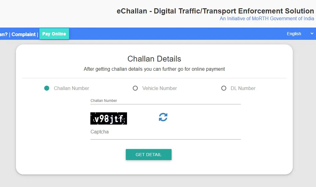 parivahan e challan pay online